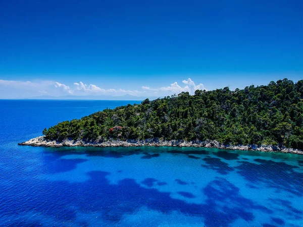 Vista Aérea Sobre Praia Leftos Gialos Ilha Alonnisos Sporades Grécia — Fotografia de Stock