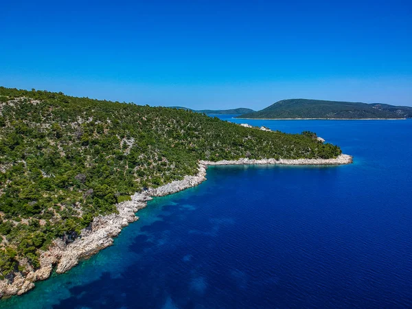 Vista Aérea Sobre Praia Leftos Gialos Ilha Alonnisos Sporades Grécia — Fotografia de Stock