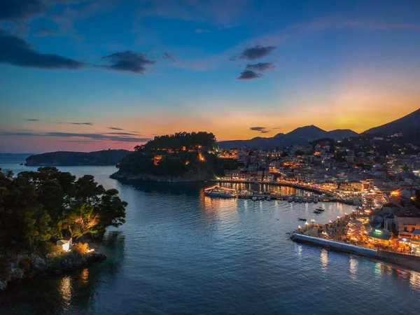 Aerial Panoramic Cityscape View Parga Coastal City Epirus Greece — Stock Photo, Image