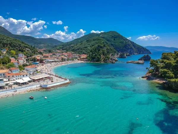 Aerial Panoramic Cityscape View Parga Coastal City Epirus Greece — Stock Photo, Image