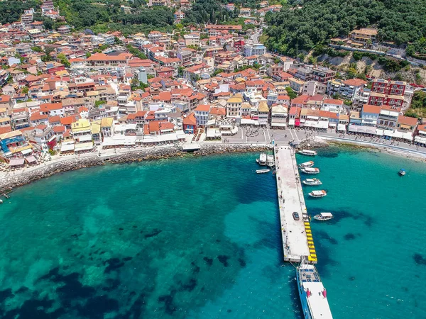 Aerial Panoramic Cityscape View Parga Coastal City Epirus Greece — Stock Photo, Image