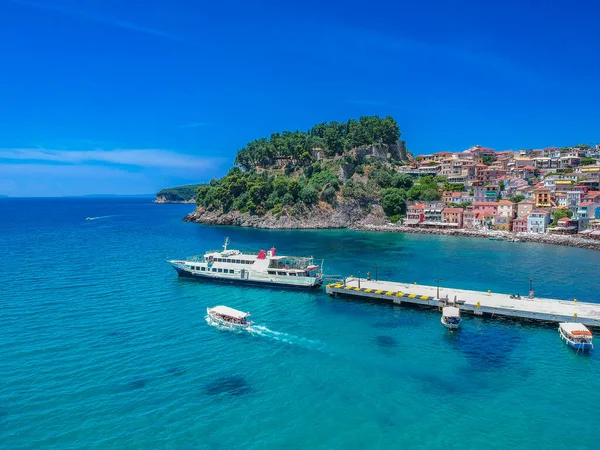 Flygfoto Panoramautsikt Över Pargas Kuststad Epirus Grekland — Stockfoto