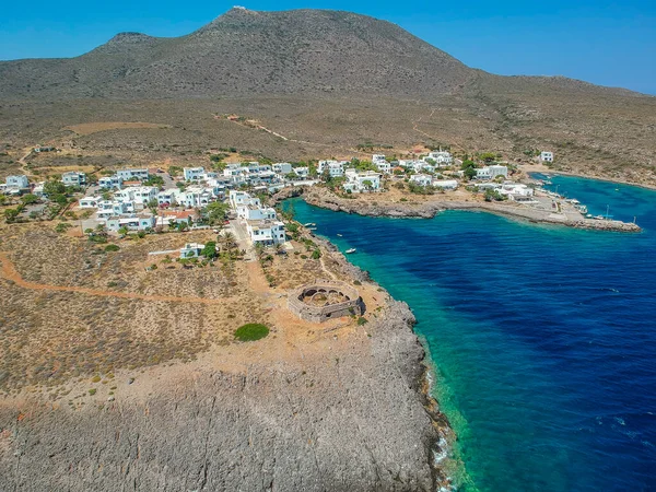 Vista Aérea Pitoresca Aldeia Avlemonas Avlemon Ilha Kythera Grécia — Fotografia de Stock