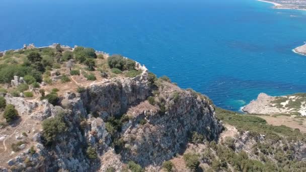 Letecký Panorama Pohled Slavnou Půlkruhovou Písečnou Pláž Lagunu Voidokilia Messenii — Stock video