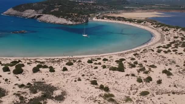 Vista Panorâmica Aérea Famosa Praia Areia Semicircular Lagoa Voidokilia Messenia — Vídeo de Stock