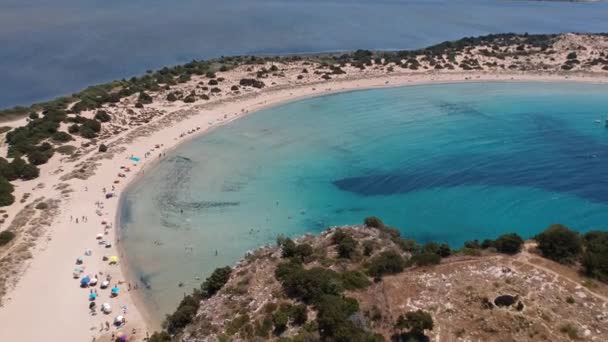 Aerial Panorama View Famous Semicircular Sandy Beach Lagoon Voidokilia Messenia — Stock Video