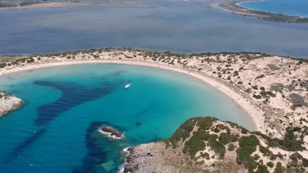 Aerial Panorama View Famous Semicircular Sandy Beach Lagoon Voidokilia Messenia — Stock Video