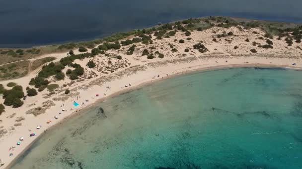 Vista Panorámica Aérea Famosa Playa Arena Semicircular Laguna Voidokilia Messenia — Vídeos de Stock