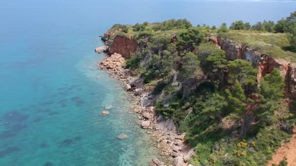 Uitzicht Vanuit Lucht Het Majestueuze Strand Van Kokkinokastro Het Eiland — Stockvideo