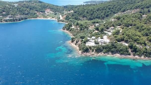 Aerial View Agia Paraskevi Beach Southern Skiathos Island Sporades Magnisia — Stock Video