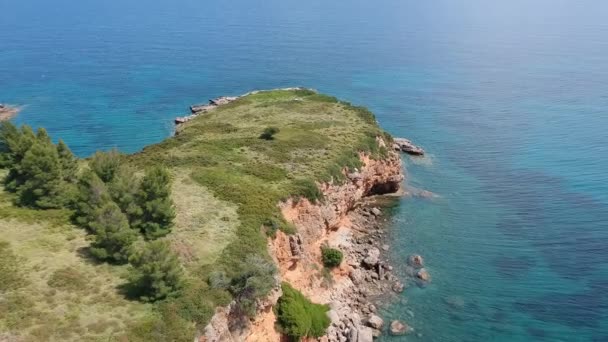 Aerial View Majestic Beach Kokkinokastro Alonnisos Island Beautiful Rocky Scenery — Stock Video