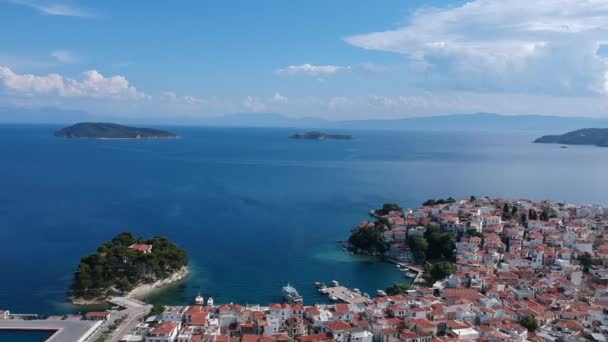 Letecký Panoramatický Výhled Město Chora Ostrově Skiathos Sporades Magnesia Řecko — Stock video