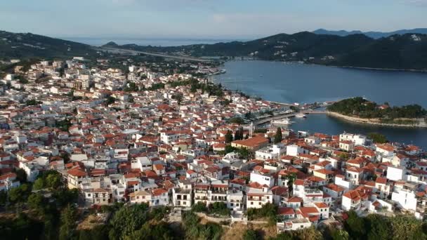 Letecký Panoramatický Výhled Město Chora Ostrově Skiathos Sporades Magnesia Řecko — Stock video