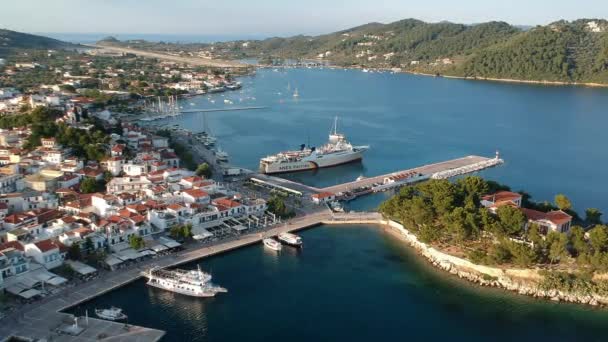 Panoramiczny Widok Miasto Chora Wyspie Skiathos Sporades Magnezja Grecja — Wideo stockowe