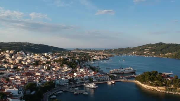 Panoramiczny Widok Miasto Chora Wyspie Skiathos Sporades Magnezja Grecja — Wideo stockowe