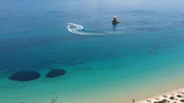 Letecký Výhled Pláž Koukounaries Ostrově Skiathos Sporades Magnesia Řecko — Stock video