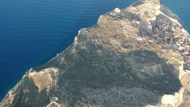 Vista Aérea Cidade Velha Castelo Medieval Monemvasia Lakonia Peloponnese Greece — Vídeo de Stock