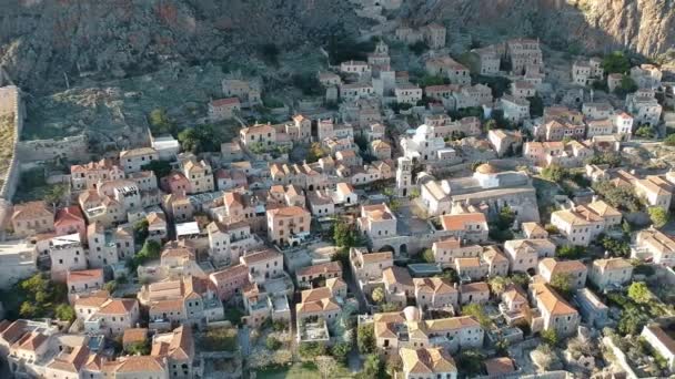 Letecký Pohled Staré Středověké Zámecké Město Monemvasia Lakonii Peloponés Řecko — Stock video