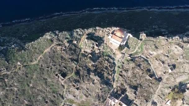 Luchtfoto Van Oude Middeleeuwse Kasteelstad Monemvasia Lakonia Van Peloponnesos Griekenland — Stockvideo