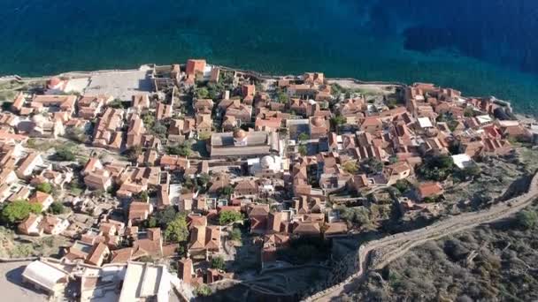 Vista Aérea Vieja Ciudad Medieval Del Castillo Monemvasia Lakonia Del — Vídeo de stock