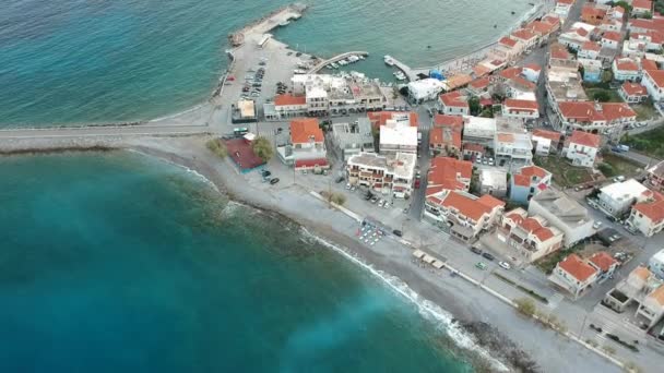 Aerial View Seaside Town Monemvasia Picturesque Harbor Lakonia Peloponnese Greece — Stock Video