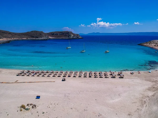 Letecký Pohled Pláž Simos Ostrově Elafonisos Řecku Elafonisos Malý Řecký — Stock fotografie