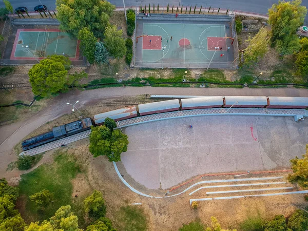 Вид Воздуха Муниципальный Железнодорожный Парк Каламата Единственный Музей Открытым Небом — стоковое фото