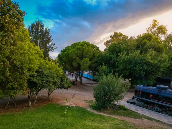 Letecký Pohled Městský Železniční Park Kalamata Jediné Skanzen Svého Druhu — Stock fotografie