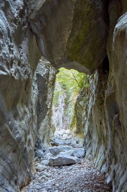 Taygetus Dağı 'ndaki ünlü Ridomo vadisinden doğal manzara. Vadi, Messenia, Yunanistan 'daki Mani bölgesinde Kentro Avia ve Pigadia Köyleri yakınlarındaki jeomorfolojik oluşum elementleri açısından zengin ve derindir.