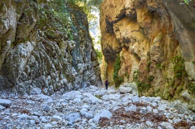 Taygetus Dağı 'ndaki ünlü Ridomo vadisinden doğal manzara. Vadi, Messenia, Yunanistan 'daki Mani bölgesinde Kentro Avia ve Pigadia Köyleri yakınlarındaki jeomorfolojik oluşum elementleri açısından zengin ve derindir.