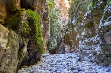 Taygetus Dağı 'ndaki ünlü Ridomo vadisinden doğal manzara. Vadi, Messenia, Yunanistan 'daki Mani bölgesinde Kentro Avia ve Pigadia Köyleri yakınlarındaki jeomorfolojik oluşum elementleri açısından zengin ve derindir.