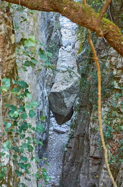 Paisagem Natural Famoso Desfiladeiro Ridomo Montanha Taygetus Desfiladeiro Profundo Rico — Fotografia de Stock