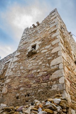 Mimari ve eski tarihi kuleler Laconian Mani yarımadasındaki ünlü Vathia köyünde hakim durumdalar. Laconia Mani anakarası, Moreloponnese, Yunanistan, Avrupa.