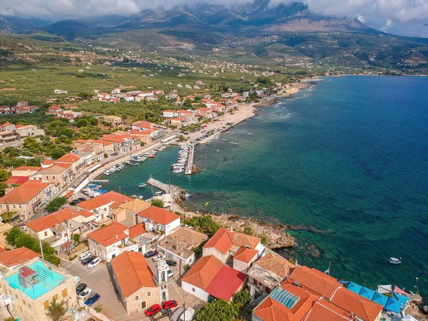 Aerial Panoramic View Picturesque Seaside Village Agios Nikolaos Mani Messinia — Stock Photo, Image