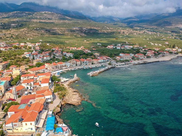 Aerial Panoramic View Picturesque Seaside Village Agios Nikolaos Mani Messinia — Stock Photo, Image