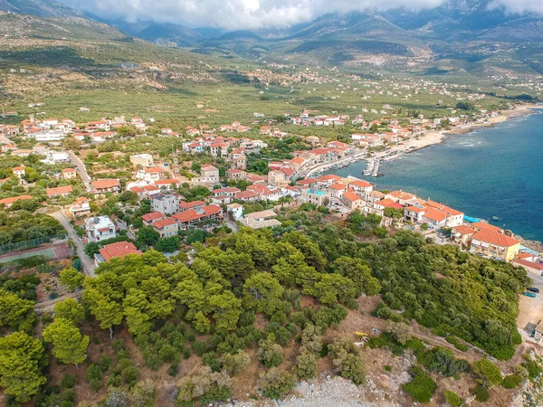 Aerial Panoramic View Picturesque Seaside Village Agios Nikolaos Mani Messinia — Stock Photo, Image