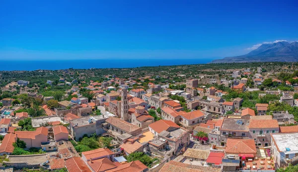 Aerial View Beautiful Seaside Town Areopoli Traditional Architectural Buildings Stoned — Stock Photo, Image