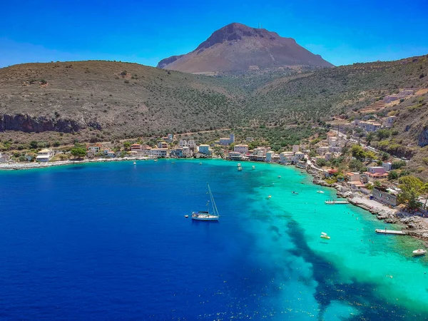 Iconic Aerial View Picturesque Seaside Limeni Village Mani Area Laconia — Stock Photo, Image