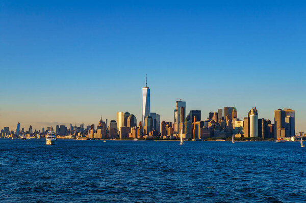 Panoramic view of New York city Buildings and skyscrapers, Cruise view around Lower Manhattan. Iconic view of New York - United states of America