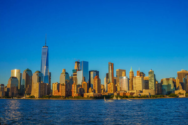 Panoramic view of New York city Buildings and skyscrapers, Cruise view around Lower Manhattan. Iconic view of New York - United states of America