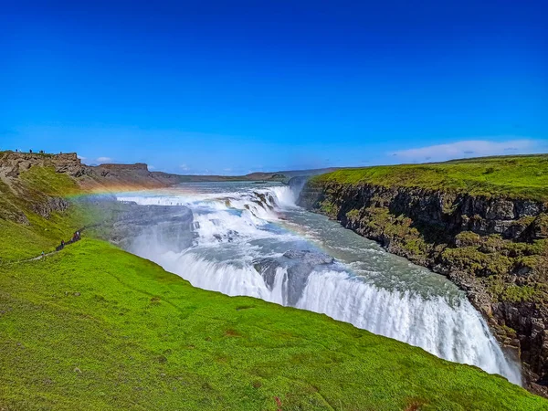 Cascata Gullfoss Islanda Durante Periodo Estivo — Foto Stock