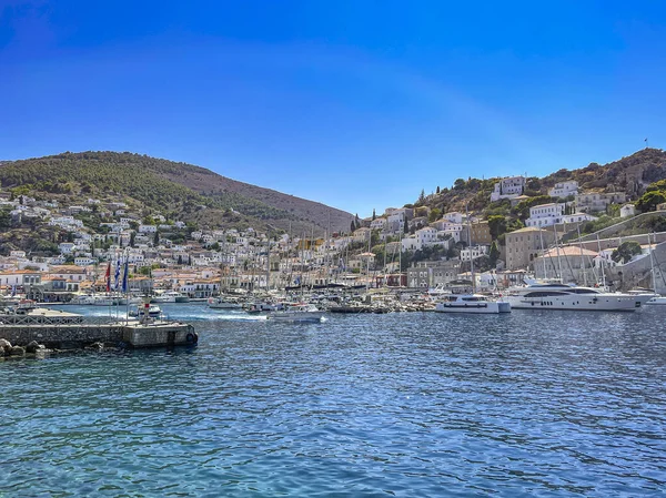 Vue Depuis Port Pittoresque Île Hydra Port Port Comme Appelle — Photo