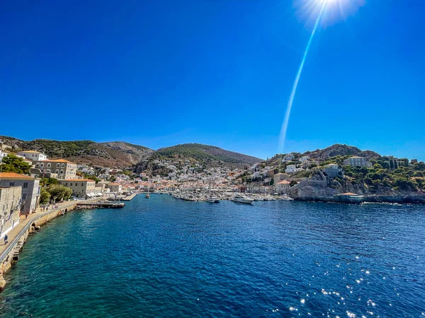 Vue Depuis Port Pittoresque Île Hydra Port Port Comme Appelle — Photo