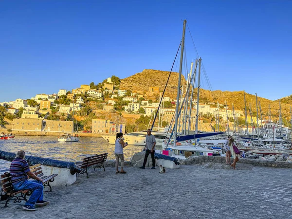 Vue Depuis Port Pittoresque Île Hydra Port Port Comme Appelle — Photo