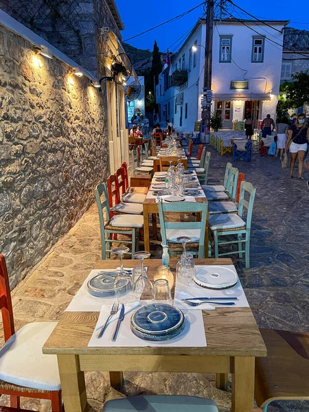 Pedestrian Streets Hydra Island Night View Center Hydra Tourists Walk — Stock Photo, Image