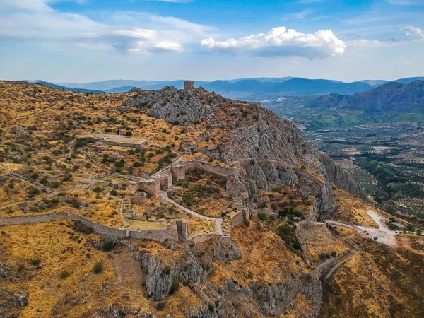 Letecký Pohled Acrocorinth Horní Korint Akropoli Starověkého Korintu Řecko Monolitická — Stock fotografie