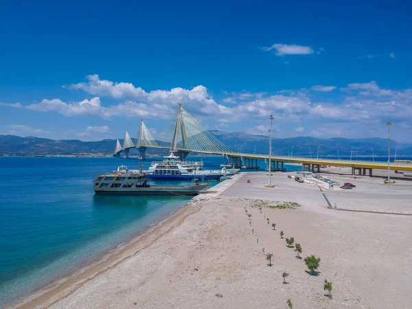 Aerial View Rio Antirrio Charilaos Trikoupis Bridge Patra City Greece — Stock Photo, Image