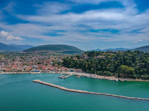 Vista Aérea Panorama Cidade Vonitsa Castelo Vonitsa Uma Pitoresca Cidade — Fotografia de Stock