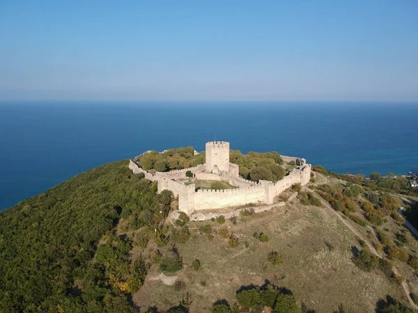 Letecký Panoramatický Výhled Slavný Hrad Platamonas Jeho Křižácký Hrad Severním — Stock fotografie