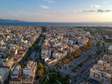 Yunanistan 'ın Kalamata şehrinin merkezinde güzel bir manzara var. Messenia, Yunanistan, Avrupa üzerinde hava fotoğrafçılığı